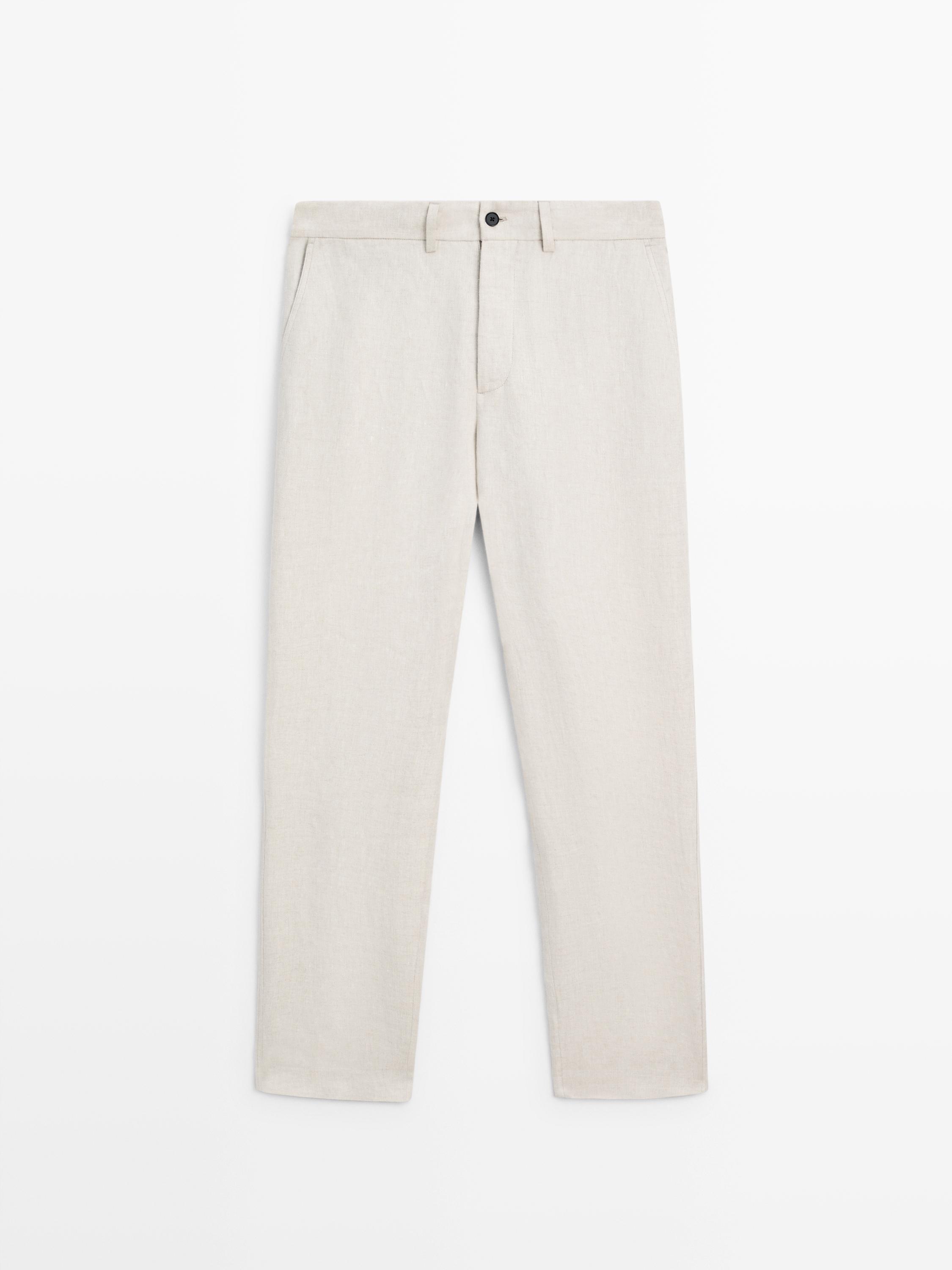 Lightweight linen trousers with herringbone detail